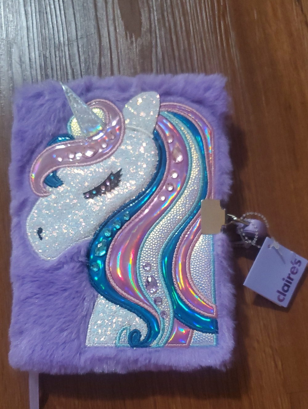 Claire's Purple Unicorn Plush Journal with Holographic Mane